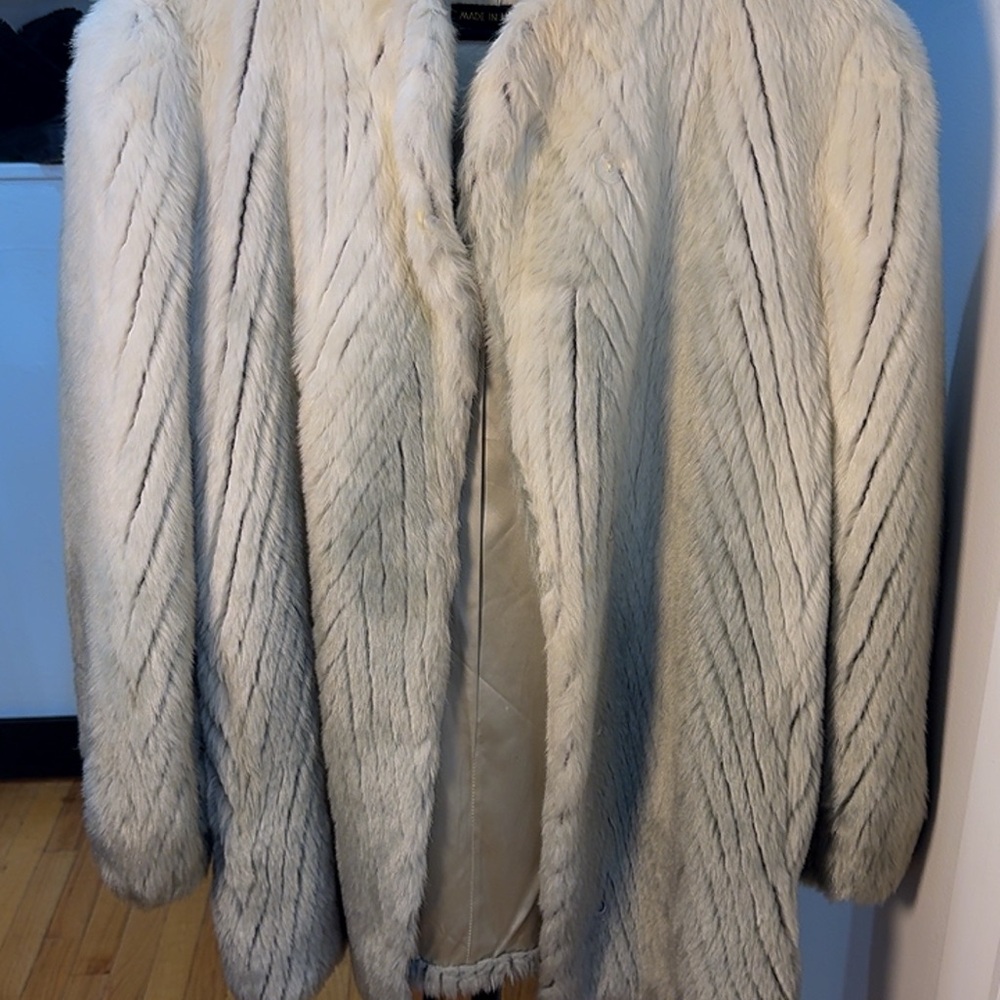 Elegant Cream Faux Fur Coat